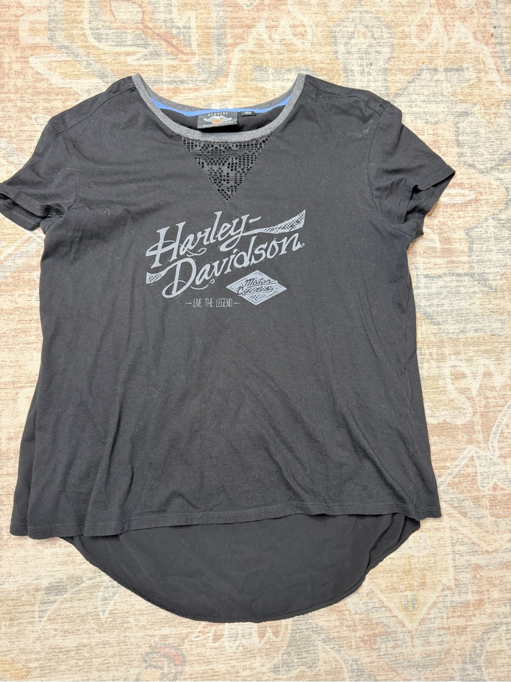 Harley-Davidson Black Short Sleeve Logo Tee with Lace Accent